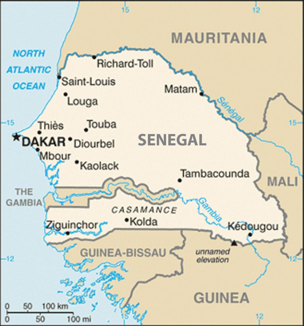 mapa Senegalu i innych krajów