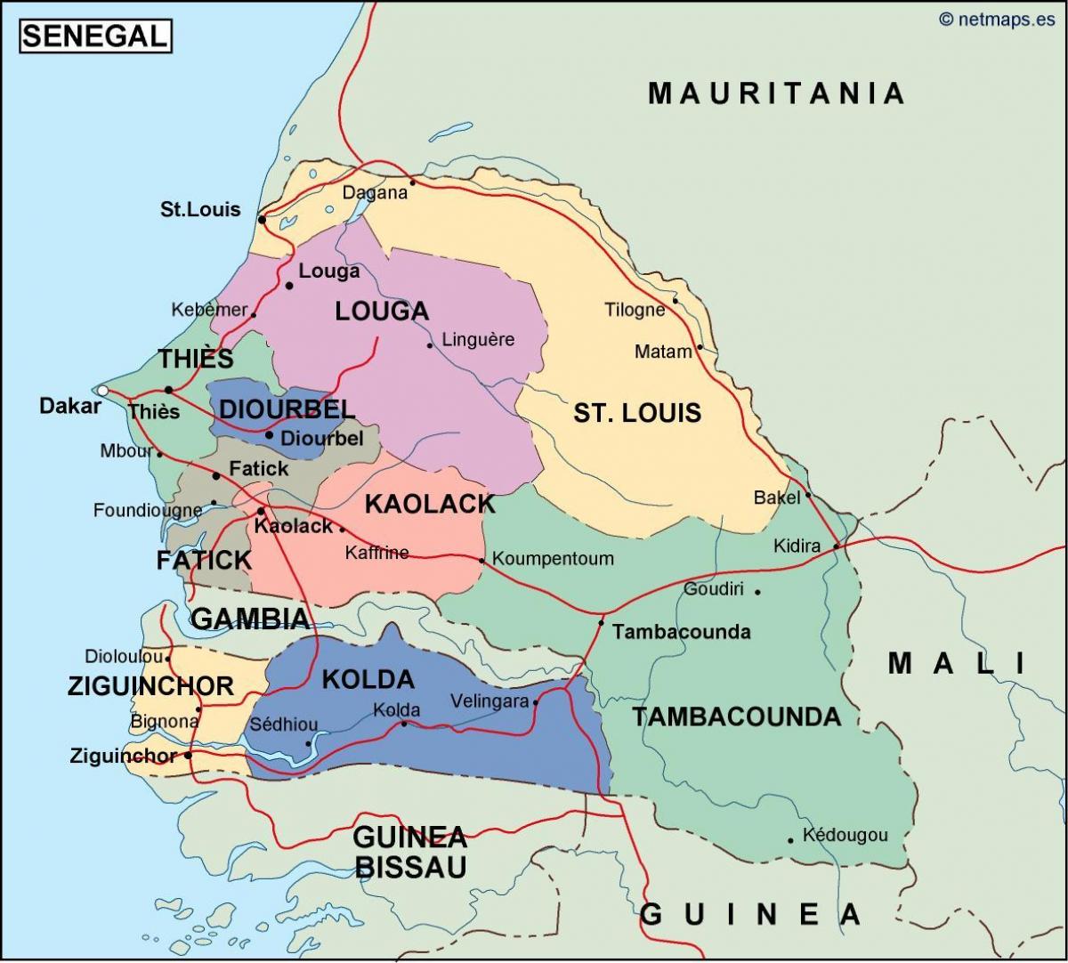 mapa Senegalu kraju