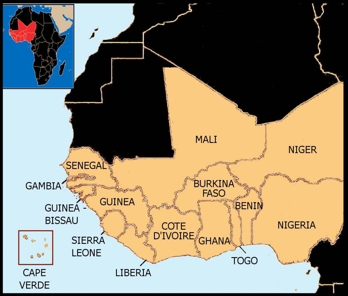 mapa Senegalu mapie Afryki Zachodniej