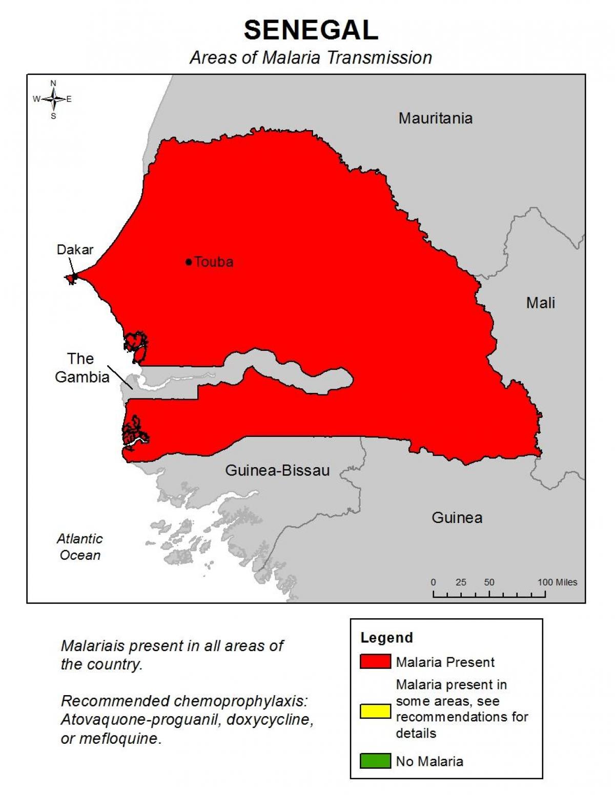 mapa Senegalu z malarią